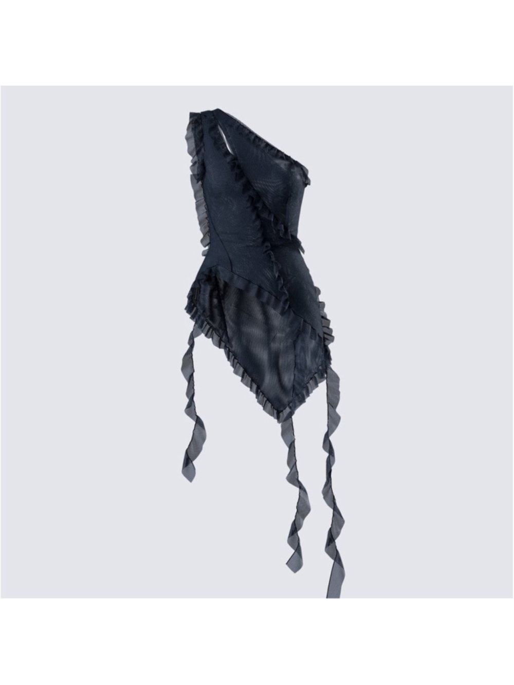 Finesse Ekaterina Black Mesh Ruffle grunge aesthetics Top 3X CC10-2
